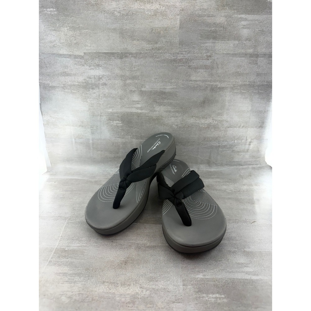 Clarks Cloudsteppers Arla Glitz Grey Black Platform Thong Sandals Women Sz 10M